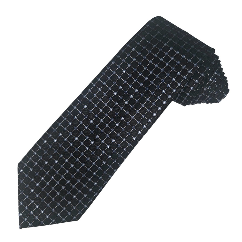 Brooks Brothers 346 Necktie Mens Dark Blue Black Silk Geometric Grid Pattern USA